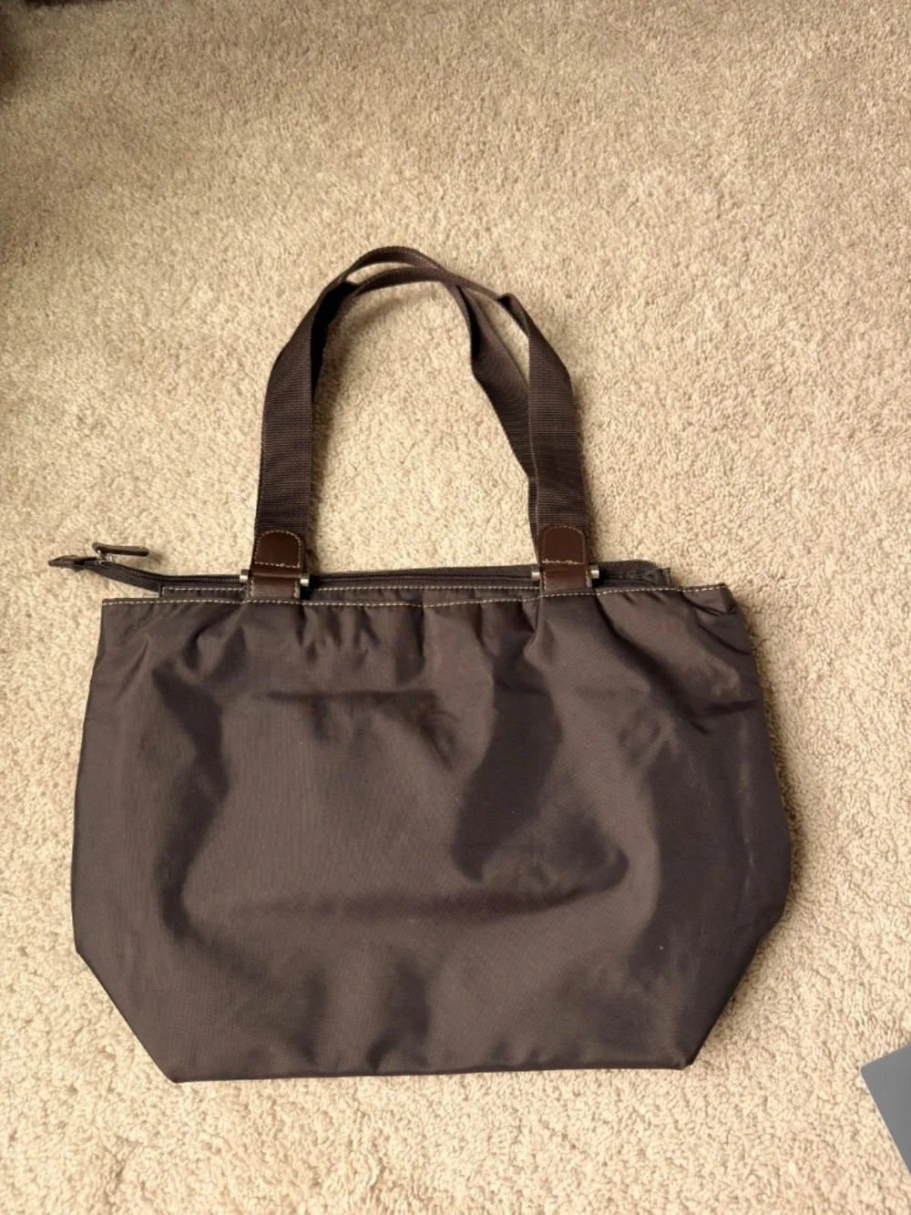 Liz Claiborne Brown Nylon Tote Shoulder Bag Lightweight Work Travel